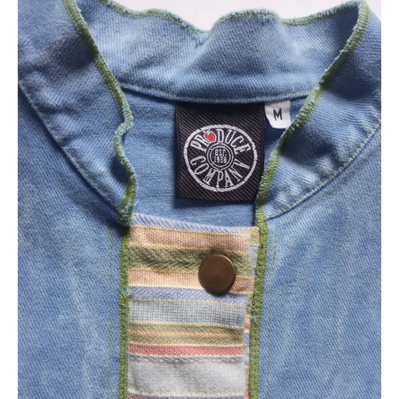 Vintage 90s Produce Company Stone Wash Demin Embroidered Snap Jacket Sz Medium - Picture 3 of 8